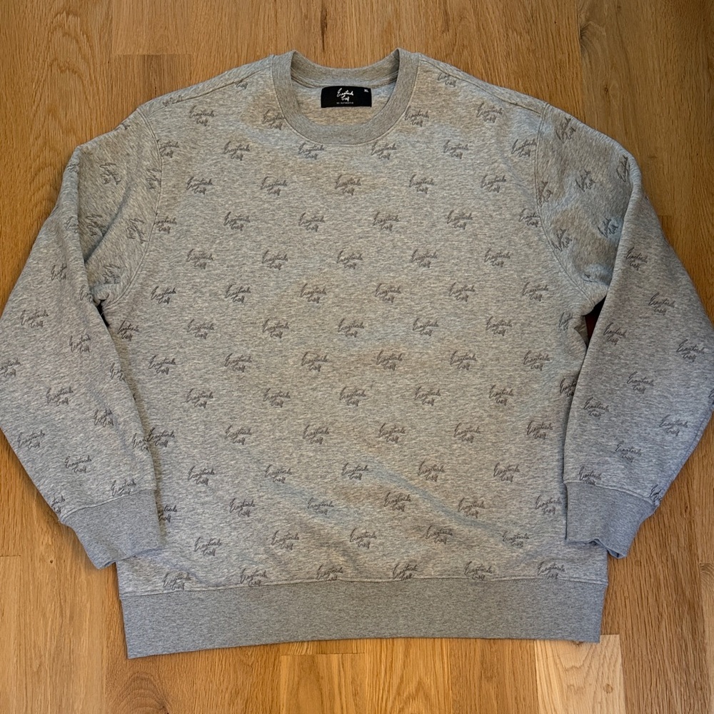 Men's Grey Crewneck Sweatshirt with All-Over Script Motif